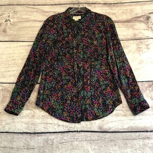 Maeve by Anthropologie Amboseli Shirt Top 4 Womens Black Floral Button Up Blouse
